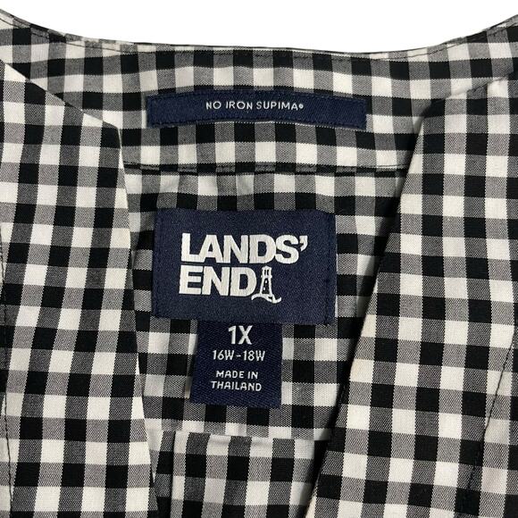 Lands End Womens Size 1X (16W-18W) No Iron Suprima Black White Gingham Plaid - Picture 5 of 10